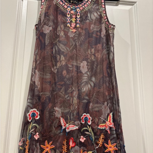 Johnny Was BIYA Embroidered Mesh Dress Boho Floral RARE like new - Picture 14 of 16